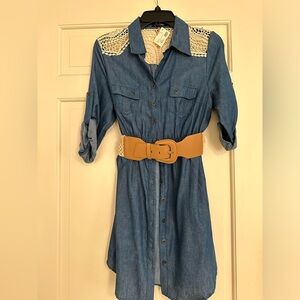 Denim Shirt Dress with Crochet Back Size Large NWT